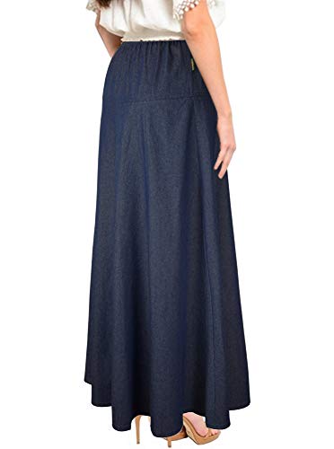 Womens Basic Ultra Soft Lightweight Denim Fit and Flare A-Line Ankle Length Maxi Skirt4