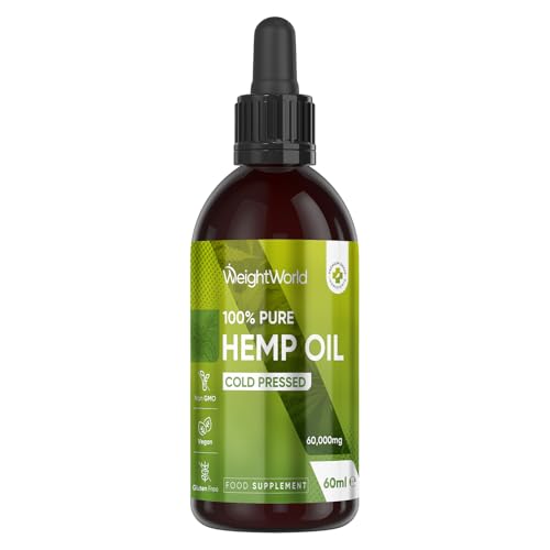 Pure & Cold Pressed Hemp Seed Oil - 60ml - 60000mg of Natural & Vegan Hemp Oil for Humans - 2000mg per Serving - Sublingual Drops