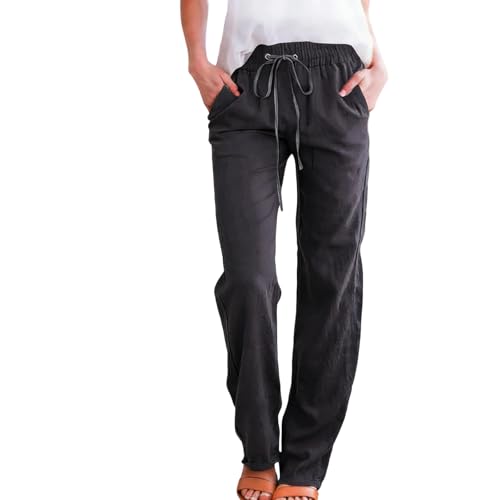 Pantalon palazzo femme léger en coton et lin avec poches