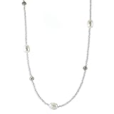  Rhomberg Collier Süsswasserzuchtperle Kristall 45 cm, Durchmesser grosse Kugel: 6 mm, Durchmesser kleine Kugel: 3 mm, Farbe: weiss, Länge: 45 cm, Perlendurchmesser: 9 mm, Verschluss: Magnetschliesse