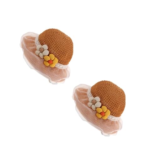 LOGOFUN 2pcs Baby Girl Summer Straw Sun Hat Wide Brim Beach Cap with Lace Flower for Outdoor Travel and Vacation Multicolored - Main Image