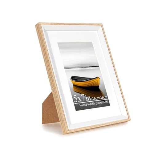 Baoee 13x18cm Eiche weiß Zweifarbiger Bilderrahmen mit 10x15cm Passepartout,Fotorahmen mit Acrylglas,Picture Frame für Fotos, Bilder, Poster