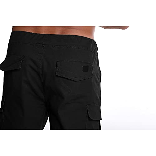 Kroivil Men's Casual Pants Drawstring Sweat Jogging Cargo With Pockets Joggers Long Sports Active For Men Gym Training Pants Black #TOP2