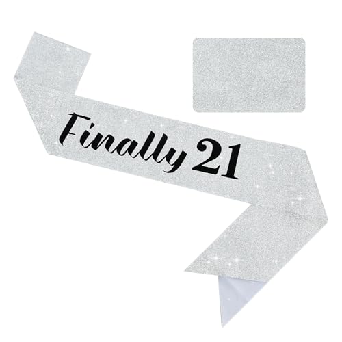 DecoGlee Finally 21° compleanno fascia con glitter, fascia decorativa per 21° compleanno, fascia per il 21° compleanno per donne e uomini, ventuno fascia per bomboniere forniture e decorazioni DecoGlee Finally 21° compleanno fascia con glitter, fascia decorativa per 21° compleanno, fascia per il 21° compleanno per donne e uomini, ventuno fascia per bomboniere forniture e decorazioni
