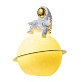 PUXZYAX Luce notturna a LED creativa con astronauta, squisita decorazione per la sala giochi, lampada da comodino per camera da letto, per la casa, per bambini, ragazzi, Oro, 9.8x9.5x12.1 cm