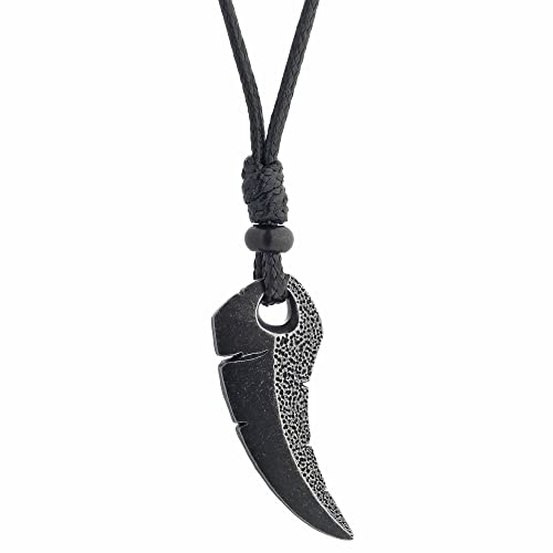 Metro Jewelry Stainless Steel Shark Tooth Pendant for Men with Black Ion Plating 24 Inches Long Leather Cord with Lobster Claw