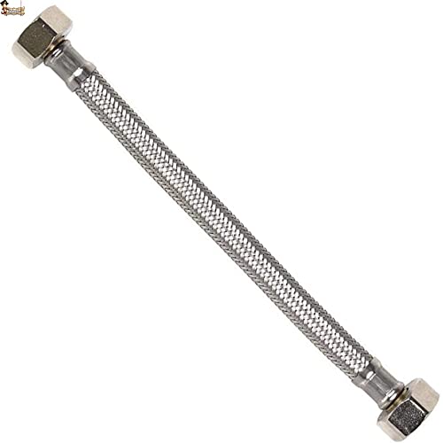 BricoLoco Latiguillo de fontanería flexible de agua para cisterna wc, grifo lavabo o fregadero de cocina o baño. Acero inoxidable. Racores de latón. Hembra – hembra. (1, 3/8'-3/8' Largo 25 cms.)