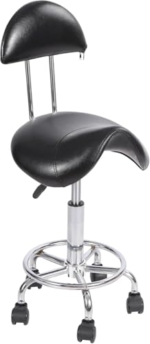 REDCAMP Rolling Saddle Stool with Back Support Ergonomic Swivel Saddel Chair Hydraulic Adjustable Stool for Dentist Spa Massage Salon Hairdressers Black