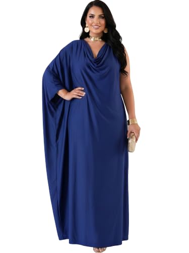 Image of KOH KOH Womens Long Cowl Neck Flowy Grecian Goddess Cape Sleeve Maxi Dress