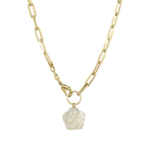 Jewelry: Chunky Pearl Hibiscus Necklace for Women – Color Guarantee – Waterproof, Non-Tarnish, Hypoallergenic, Gold PVD Coated – Great for Beach, Weddings, Gifts – 18