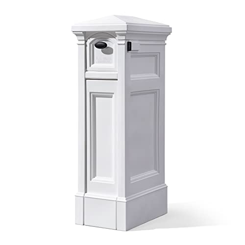 Step2 Atherton Reserve Storage Mailbox & Post, Extra Storage, Weather Resistant, Large Outdoor Mailboxes, Made of Durable Plastic, Easy to Install, Flag Included, Classic White