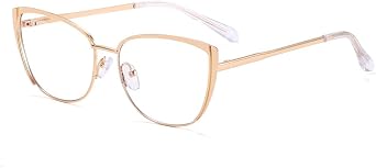 Blue Light Blocking Glasses Retro Women Metal Frame Cat Eye Glasses gold with clear