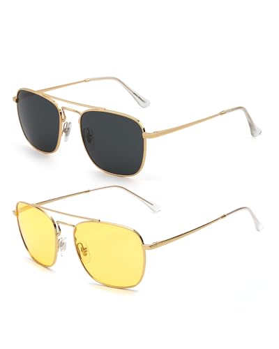 Image of JIM HALO Retro Square Aviator Sunglasses Premium Glass Lens Flat Metal Eyewear Men Women