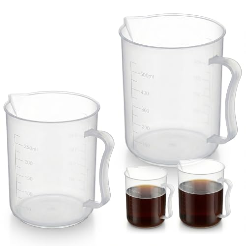 La Mejor Recopilación de Vasos y jarras medidores los 10 mejores. 47 Cilindro medidor transparente, vaso medidor de plástico graduado con asa para cocina, laboratorio, 250 ml, 500 ml, 2 piezas