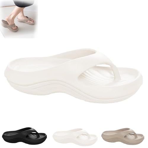 Pillow Arch Support Flip Flops for Women Men, 2025 New Comfort Lightweight Walking Sandals Beach Shoes(White,7.5-8)