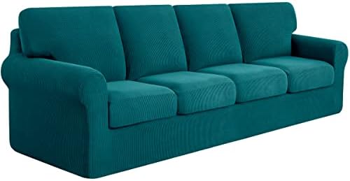 subrtex 2-Seater Sofa Cover with 2 Separate Cushions and 2 Backrests Covers, 5 Pieces Stretch Sofa Slipcover Replacement Furniture Protector (Loveseat, Light Blue)