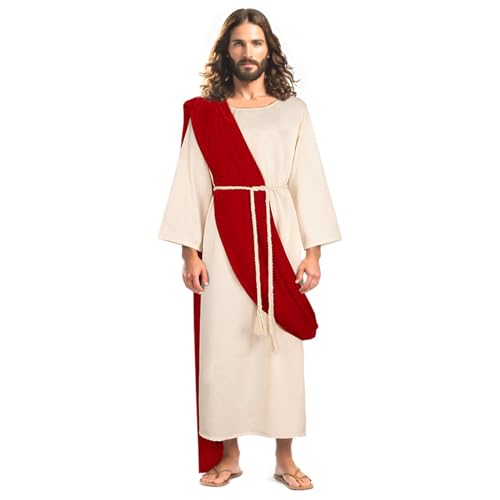 Owlfder Men's Jesus Costume Christian Biblical Robe Medieval Missionary Outfits Halloween Cosplay Cloak