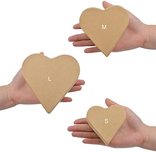 WANDIC Paper Mache Box, Set of 3 Heart-Shaped Kraft Paper Mache Box Heart Boxes for Saving Accessories Cosmetics Jewelry Gifts Home