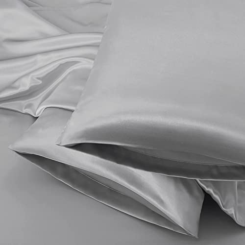 Aormenzy Silver Grey Satin Pillowcase For Hair And Skin, Satin Pillow Cases For Women Standard Size Set Of 2 With Envelope Closure Silky Pillow Covers Wrinkle, Fade Resistant (20X26 Inches) #TOP7