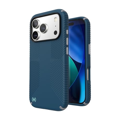 Image of Speck PRESIDIO2 Grip for iPhone 17 Pro Case, Slim Protective Case, DEEP SEA /Silver Metallic /Spell Blue