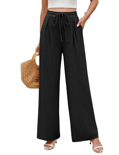 UMIPUBO Leinenhose Damen Musselin Weite Bein Sommerhose Casual Freizeithose Taschen Lange Freizeit Jogginghose Kordelzug...