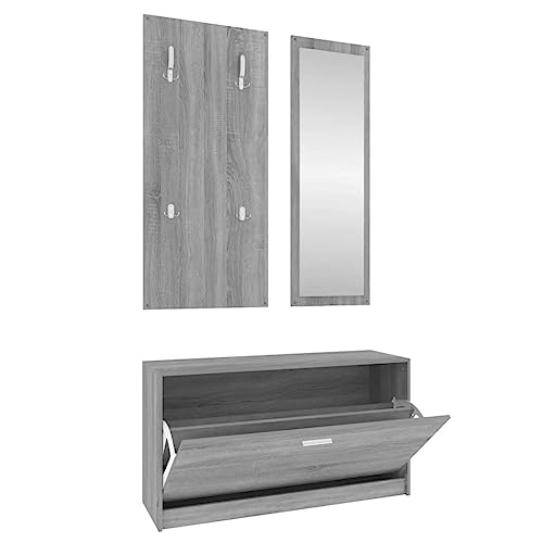 vidaXL Flurmöbel Set 3-TLG. Garderobenset Garderobe Kompaktgarderobe Dielenmöbel Flureinrichtung Flurgarderobe Wandgarderobe Grau Sonoma Holzwerkstoff