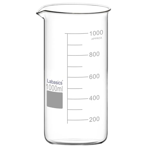 Labasics Bécher Haut en Verre, Bécher Haut Gradué en Verre Borosilicate avec Bec Verseur, Forme Griffin, 1 Pièce, 1000 ml