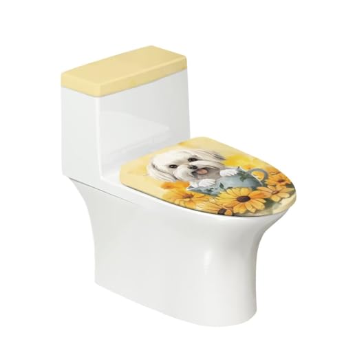 Dolyues Cute Dog Print Toilet Seat Lid Cover Toilet Tank Lid Cover for Bathroom Set of 2Pcs Sunflower Decorative Cover Toilet Lid & Tank Covers Stretch Dust Covers