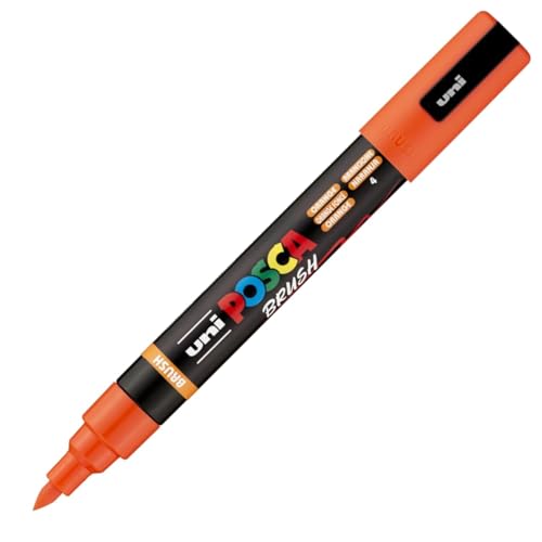 POSCA Mitsubishi Pencil - Marqueur PC5BR - Pointe Brush Moyenne, Semi-Flexible - Peinture à Base d'Eau - Tout Support - Orange Foncé
