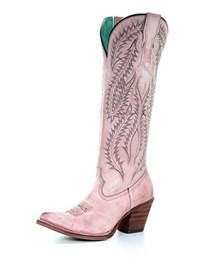 Corral Boots Women's Embroidery Tall Top Snip Toe Western Cowgirl Style Leather Knee High Boot, Rose, 7 #TOP25