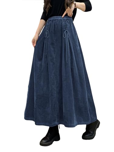 Jupe longue plissée taille haute élastique avec poches ebossy