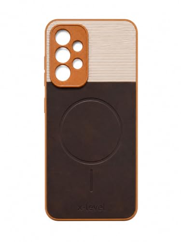 Image of Bintage Dual-Leather Mac Safe Design Phone Case| Soft Touch Finish | Full Camera Protectection Back Cover Compatible for Samsung Galaxy A23 5G - White & Choco Brown