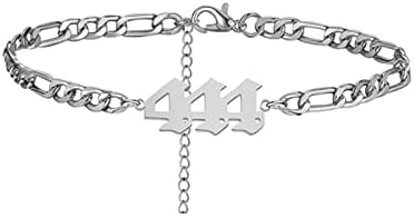 Jukoclut Stainless Steel Plated Angel Number 444 Charm Bracelets Anklets for Women Numerology Jewelry Silver