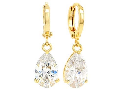 Preisvergleich Produktbild Echtes 18K Gelbgold überzogener Tropfen / baumeln Regentropfenohrringe mit freien weißen Edelsteinen mit schwarzem Schmucksachekasten