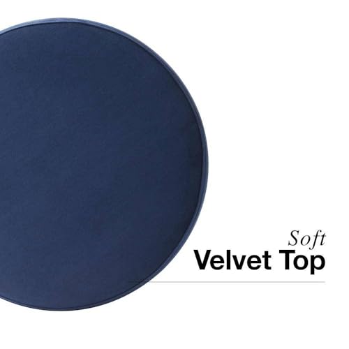 Image of Round Velvet Ottoman Seatting Stool Foot Rest Vanity Dressing Stool with Gold Metal Legs Modern Upholstered Footstool for Living Room Bedroom Home and Office Blue