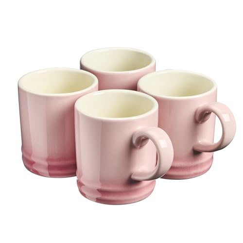 Cooks Professional 4 Piece Espresso Coffee Cup Set | Dishwasher & Microwave Safe Durable Stoneware Stylish Colourful Graduated Design Mini Drinking Mugs | 100ml Capacity | Pink