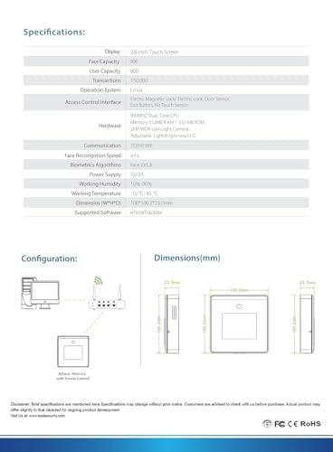 Image of eSSL Ai-Face- Mercury Biometric Time & Attendance with Access Control (WiFi, TCP /IP)