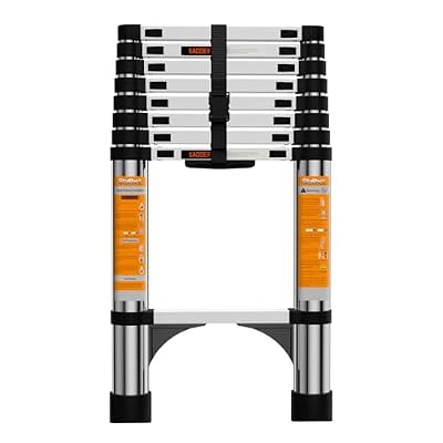 Telescoping Ladder, Stainless Steel Extension Ladder with 2 Triangle Stabilizers, Heavy Duty 330 lb Capacity Telescopic Ladder for Home, Roof, RV (6.5FT/2.0M)