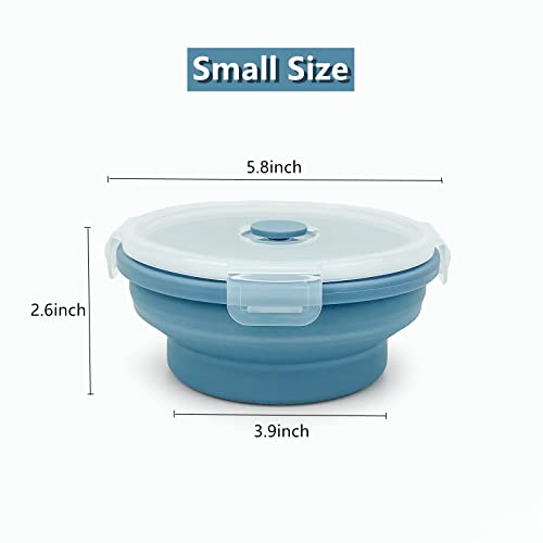 Lunbengo 3Piece Collapsible Bowl With Lids, Microwave Silicone Meal Prep Lunch Containers, Ideal Food Bowls For Snacks, Fruits, Oatmeal, Camping Travel, Round, Blue #TOP1