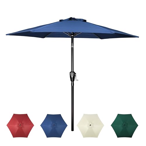 InfiniPower 7.5 FT Outdoor Patio Umbrella with 6 Ribs, Table Umbrellas with Push Button Tilt/Crank, UV Protection Waterproof for Garden Deck Backyard Pool, Blue