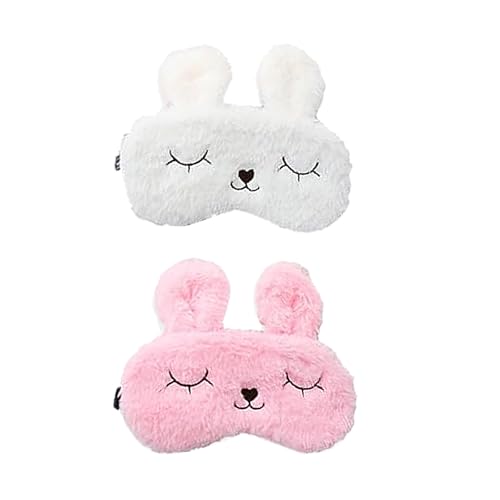 2 Stück Augenmaske Schlafmaske,Kinder,Sleeping Mask,3D Süße Hase Plüsch Schlafbrille Augenbinde,Mädchen,zum Schlafen,Breathable Tiere...