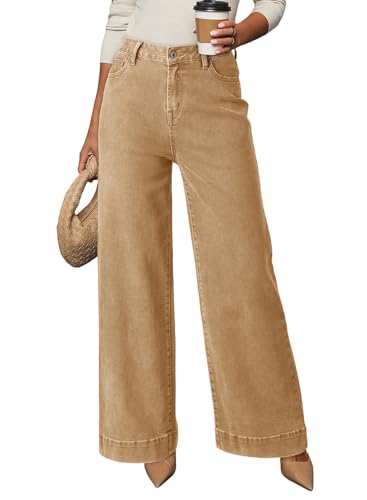 Image of Dokotoo Women's Casual High Waisted Jeans Stretch Wide Leg Loose Denim Pant