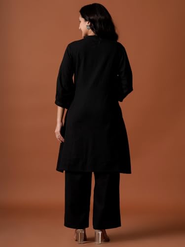 Image of INDO ERA Women's's Pure Cotton Embroidered Kurta Women | Floral Neck & Hem Embroidery | Cotton Kurta Women |