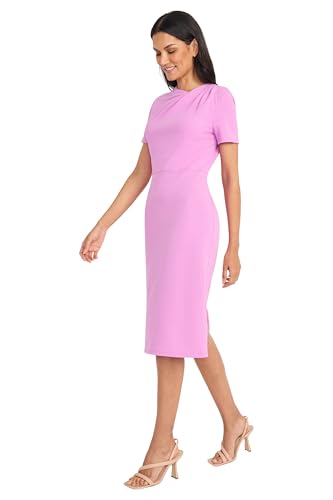 Image of Maggy London Women's Chic Asymmetric Crew Neck Short Sleeve Below The Knee Womens Dresses