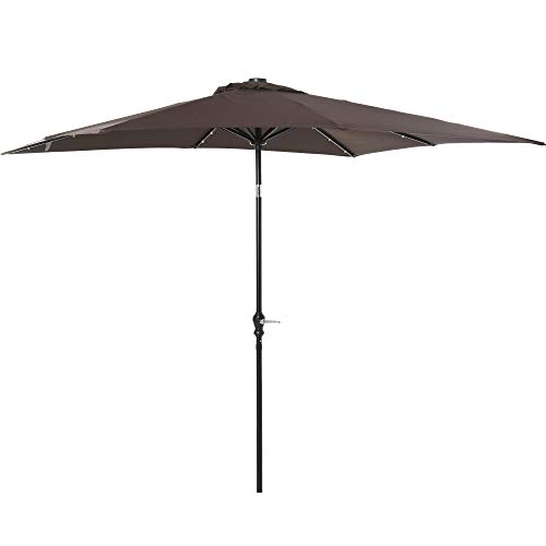 Outsunny 9' x 7' Solar Umbrella, LED Lighted Patio Umbrella for Table or Base with Tilt & Crank, Outdoor Umbrella for Garden, Deck, Backyard, Pool, Beach, Brown