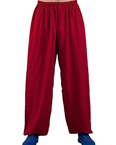 Daoba Pantalones de entrenamiento Kung Fu Tai Chi, para artes marciales, deporte, jogging, bombachos, rojo, XXXL
