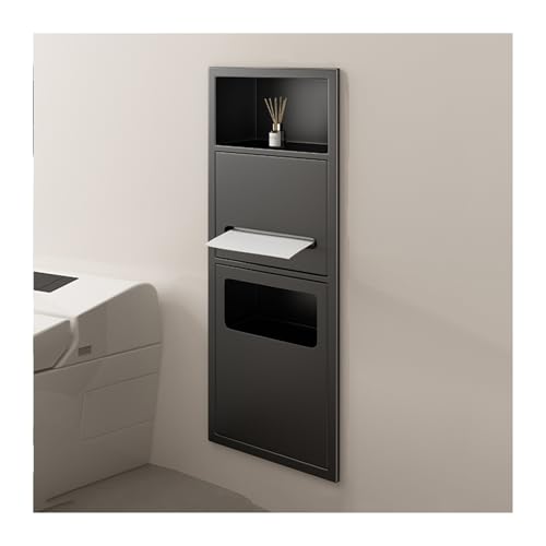 Genérico Estante de Ducha Empotrado de Acero Inoxidable, Resistente al Agua, para baño, montado en la Pared, con Cubo de Basura, Color Negro. Estante de Ducha de Acero Inoxidable, para Pared, sin azu