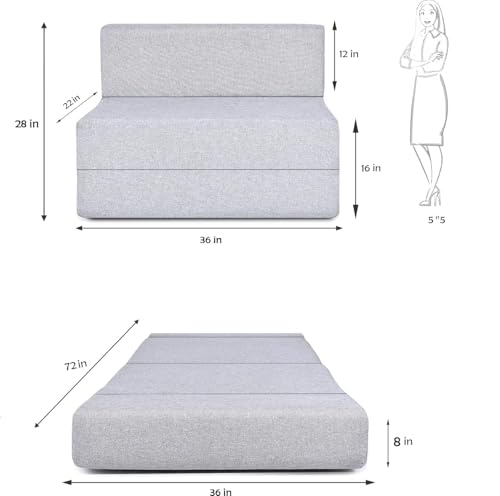 Image of Convertible Sofa Chair Bed, 3-in-1 Sleeper Chair with Foldable Design, Modern Upholstered Lounge Accent Chair, Space Saving Single Sofa Bed for Living Room, Bedroom & Small Spaces (Silver (FA112)