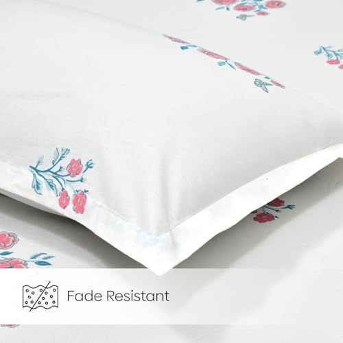 Image of Haus & Kinder Elastic Fitted Double Bed Bedsheet | 100% Combed Cotton 186 TC Bedsheets for Queen Size Bed | 60 X 78 X 10 Inches Elastic Bed Sheet with 2 Pillow Covers - Festive Harmony