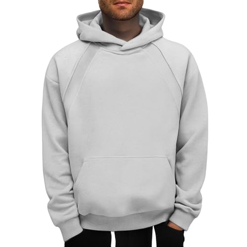 Mens Trendy Solid Color Oversized Sweatshirt Fleece Lined Loose Fit Commute Hooded Pullover Long Sleeve Wander Hoodie2